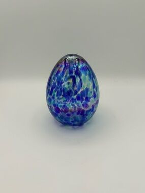Vintage Art Glass Decorative Egg - Iridescent Blue & Purple